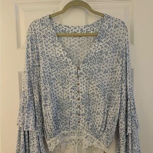 Free people blue and white floral top/bodysuit